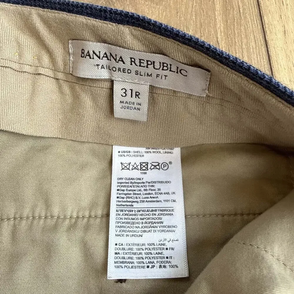 Banana Republic Tailored Slim Fit Men's Dress Pants 100% Wool Sz 31x30 Blue Twil